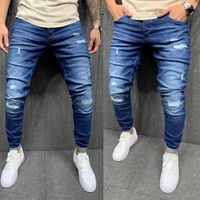 Jeans masculin 2022 Fashion Ripped Pantal's Trou Couleur bleu Vêtements skinny décontractés pour un pantalon pour hommes