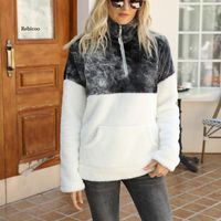 여자 스웨터 양털 여성 스웨터 패션 넥타이-염색 패치 워크 푹신한 두꺼운 따뜻한 지퍼 풀 오버 코트 Sherpa Tops Winter
