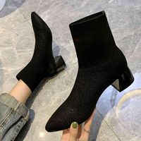 Stiefel kurze Str￼mpfe Stiefel f￼r Frauen im Fr￼hling und Herbst 2022 Neues Netz Red Skinny Boots Britisch vielseitiger elastischer Dicke Absatz