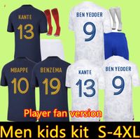 S-4xl Football 2022 Coupe du monde Jersey Soccer French Benzema Football Shirts Mbappe Griezmann Pogba Kante Maillot Foot Kit Top Shirt Homme Enfants Men Kids set