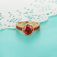Bagues de mariage coup￩s rond rubis anneau jaune or accessoires de femmes remplies taille 7 8 9