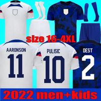 2022 Pulisic USAS Soccer Jersey Men Kids Kits Home Away Home Away 22 23 Football Shirt Cups Aaronson 2023 Reyna McKennie Morris Dest Yedlin Llanez Adams Size S-4XL