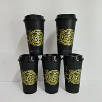 2022 Starbucks Tumblers Classic Schwarz mit Blumen Kaffeetasse Kunststoff Trinkbecher recycelbarer Becher Tassen 473ml