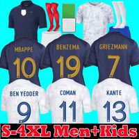 S-4XL Fransız Mbappe Benzema Futbol Formaları 2022 Griezmann Pogba Giroud Tchouameni Kante Ev Away Away 23 23 Francia Futbol Gömlek Erkek Çocuk Kiti