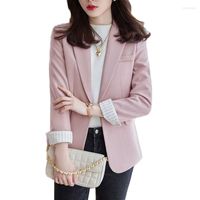 Ternos femininos Blazer Mulheres 2022 Design de outono casual Jacket Slim Office Ladies Terne Suit Coat de Feminino Tops Rosa Preto 3xl