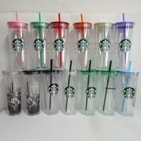 710ml Starbucks Tumblers Yeşil Saman Çift Plastik Saman Kupası Büyük Kapasiteli Kahve Bardağı Hediye Kupası