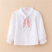 Toddler Girls Blouses Shirts Vêtements Shirt White pour fille écharpe Colure rose à manches longues formelles Uniforme étudiant à l'école de coton 210413243