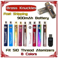 BK Knuckles Battery Knuckles Batteria da 900 mAh in legno in acciaio arcobaleno nero blu bianco rosso 8 colori BK batterie preriscaldando tensione variabile per 510 cartucce di olio spesse fili