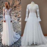 Elegante blanco V Neck Bride Wedding Dress Empire A-Line Gownal Gowns