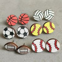 Спортивные бейсбольные серьги творческие регби футбольный волейбол баскетбол деревянные серьги модные ювелирные аксессуары