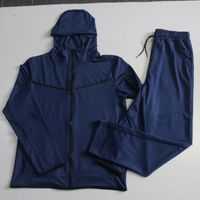 Tecnolog￭a de ch￡ndal de vell￳n y pantalones dise￱ador delgada con capucha de crianza delgada con capucha deportiva para hombres joggers de manga larga trajes de chaqueta azul casual 2 piezas