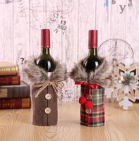 나비 격자 무늬 리넨 병 파티와 새로운 와인 커버 호의 의상 안치 창조적 인 와인 패션 크리스마스 장식 RRB15534