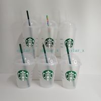 24oz/710ml Starbucks Tumblers Dome Cover Cops البلاستيك شفافة قابلة لإعادة الاستخدام الشرب الشرب المسطح السفلي كوب شكل غطاء القش Bardian 50pcs