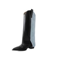 Botas zapatos de cuero Toe puntiagudo de tac￳n medio para mujeres en oto￱o e invierno para mujeres de vaca para mujeres contraste rodilla alto 220914