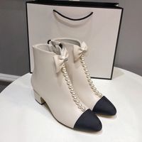 Women back Zipper Ankle Boots Pearl Bow Lady Paris CHA and N...