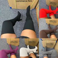 2022 Sonbahar ve Kış Kadın Uyluk yüksek Botları Tasarımcı Yeni Moda Yüksek Topuk Kaba Topuk Diz çizmelerinin üzerine dokuma