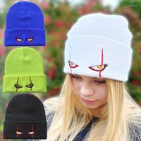 Beanies Embroidered Woolen Hat Scary Clown Eyes Knitted Soft...