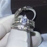 Cluster Rings Classic 3-в-1 Кольцо белого золота обручальное обручальное обручальное кольцо для женщин Маркиз Cut Циркон CZ Ювелирные изделия для пальцев