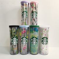 2022 Starbucks Doppelschicht Tumbler Isolierte Tasse 710 ml Bombenabdeckung Strohhalm gerade Körperbecher Großkapazität Sportkartonflasche