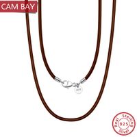 Collar de cadena de cuerda de cable de cuero de 2 mm genuino italiano con 925 joyer￭a de moda de plateado de plata esterlina