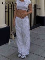 여성용 바지 Capris 캐주얼 헐렁한 넓은 파이프 조깅 흰색 느슨한 드로우 스트링 낮은 허리 스트리트웨어화물 여성 히피 조깅 J220919