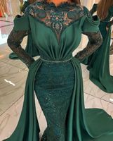 2022 Arabic Aso Ebi Lace Mermaid Prom Adbirsi in rilievo scuro Evening Green Formale Secondo Accogliente Accogliente Oquilli di fidanzamento Birthing Dress ZJ744
