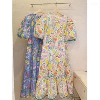 Robes de fête Korea 2022 Été lâche rond manche courte ourlet Robe de fleur à volants Robe décontractée vintage robe femme