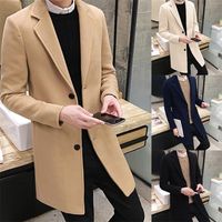 Erkek Yün Karışımları En Palto Moda Orta Uzunlukta Butik Saf Renk İş Gündelik Üst düzey İnce Boyut S-5XL 220920
