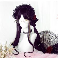 Partymasken Cosplaymix 55 cm Hitzebest￤ndig lolita long locky schwarz mix lila ombre bangs s￼￟es M￤dchen synthetisches Haar Cosplay Per￼cke Cap