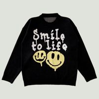 Camisolas masculinos Harajuku Smiley Letters Sweater de malha masculino Hip Hop Fashion Casual Salte de pulôver quente de tamanho quente