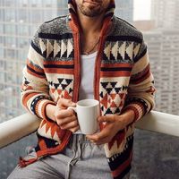 남자의 스웨터 하이 칼라 니트 스웨터 빈티지 디자인 프린트 지퍼 가디건 가을 겨울 패션 롱 슬리브 코트 220921