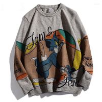 Мужские толстовины мужская уличная одежда хип -хоп хараджуку свитер винтажный ретро Том Джерри Аниме вязаный 2022 Осенний хлопок.