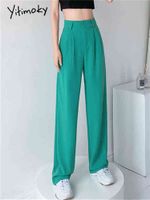 여성용 바지 Capris Yitimoky Y2k Suits 여성 와이드 파이프 한국 패션 2022 High Waist Vintage Streetwear Green White Straight J220919
