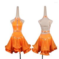 무대웨어 라틴 댄스 드레스 여성 경쟁 오렌지 로브 섹시한 술 스커트 성인 및 어린이를 맞춤화합니다.