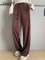 여성용 바지 여성용 여성용 Pleuche Wide Pipe Fall Winter 2022 새로운 한국 패션 따뜻한 느슨한 스트리트웨어 Y2K J220919