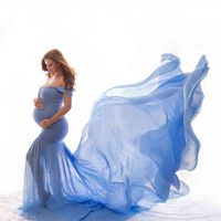 출산 드레스 새로운 모성 사진 제안 임신 천 손면 쉬폰 모성 어깨 반원 가운 사진 촬영 임신 드레스 J220915