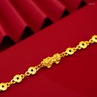 Bracelets 18k Bracelete de ouro real Retro Coin Twisted Twisted Bated for Men Women Wedding Jewelry Gifts