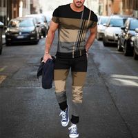Erkek Trailtsits 3D Baskılı Sıradan Trend Büyük Boy Kıyafetler Yaz Spor Giyim Takım Kısa Kollu Tişört Uzun Pantolon Erkekler 2 Parça Setler Erkek Trailsuit 220922