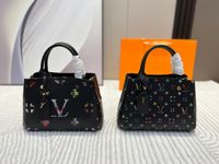 TZ Bags femininas BB Handbag Fashion PVC com bolsa de bolsa de couro de couro de grande capacidade Bolsa de designer de luxo de luxo colorida Padrão de flores Bolsas de compras Bolsas de compras preto#