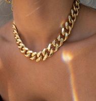 Mode 15 mm breites Halsketten Blogger Punkschmuck Gold plattiert Edelstahl Kubanische Linkkette Halskette für Frauen