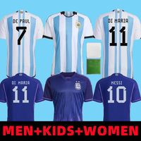 2022 fãs jogadores versão argentina Jerseys 22 23 Messis Mac allister dybala di maria martinez de paul maradona kit infantil kit masculino homem de futebol shirt s-4xl