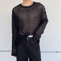 Herren T-Shirts Sommer-Mesh-T-Shirt T-Shirt Mode Langarm Lose lässige gotische Blusen Mann Japan Koreanisch Show T-Shirt