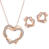 Pendientes de collar Juego de bodas para mujeres Elegant Hearts Parring Rose Gold Color Fashion Jewelry S007