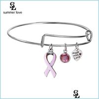 Bangle Breast Cancer Pink Ribbon Crystal Charm Wire Bangles ...