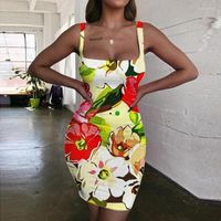 Robes décontractées marque fleurs femme rétro de soleil et robot art vestido sexy datation licou