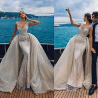 Luxury Mermaid Marid Robe Sleevel Spaghtetti Spaghtetti Appliques Sequins Perles Longueur de plancher Longueur d￩tachable Train Bridal Bridal plus Vestido de Novia