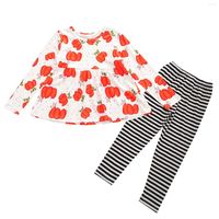 Kleidungssets 2022 Infant 2pcs Kinder Herbst Tracksuit Kürbisabdruck O-Neck Langarmbluse Streifen elastische Taillenhosen für Mädchen