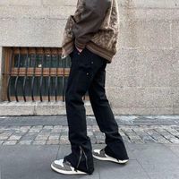 Мужские брюки 2022 лодыжка на молнии черная уличная одежда бегает мужчина груз y2k хип -хоп прямой случайный шнур