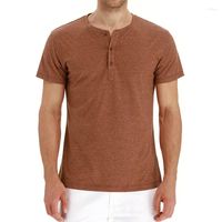 Men' s T Shirts Men' s Short Sleeve Henley T- shirt Ca...