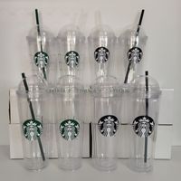 710ml Starbucks Tumblers Dome Kapak Çift Plastik Saman Kupası Büyük Kapasiteli Taşınabilir Kahve Bardağı Hediye Kupa
